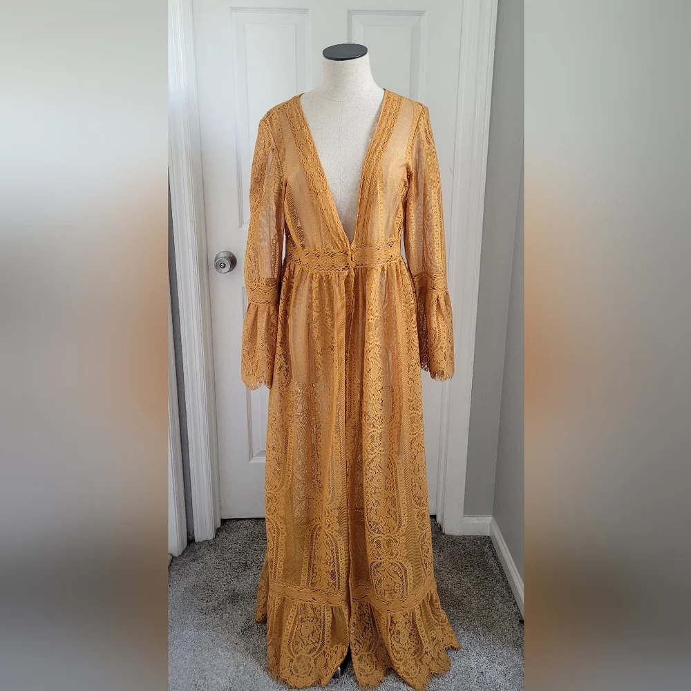 Band of Gypsies Mustard Lace Maxi Dress - Picture 2 of 6